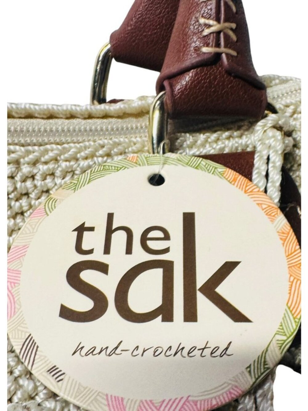 The Sak Cambria Crochet Tote Shoulder Bag Ivory Zip Top NWT 15x10 - Picture 8 of 8